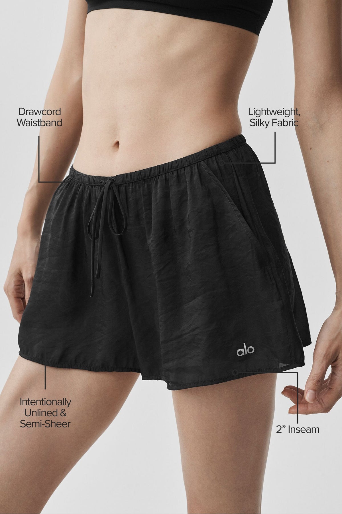 Alo Yoga Semi-Sheer Golden Hour Mid-Rise Short - Black - imagen 2