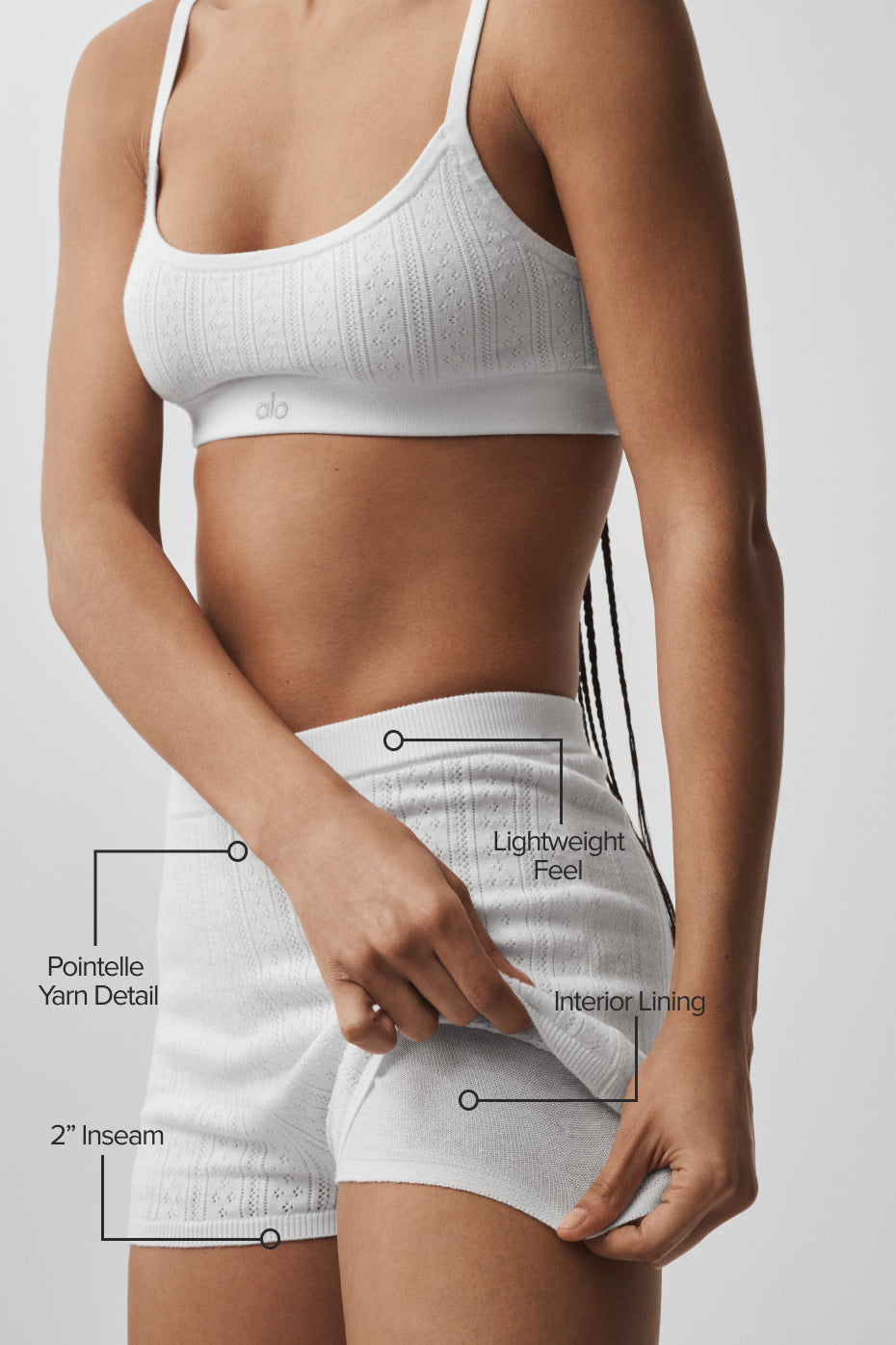 Alo Yoga Pointelle Sweater Be Mine Hot Short - Semi Sheer White - imagen 2