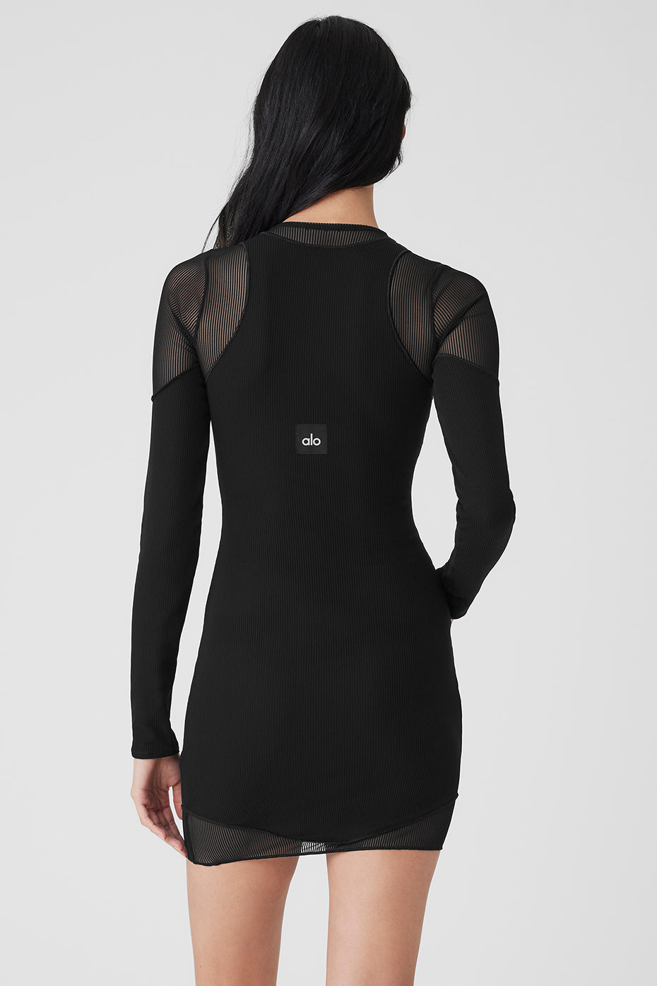Alo Yoga Striped Mesh Synergy Long Sleeve Dress - Black - imagen 2