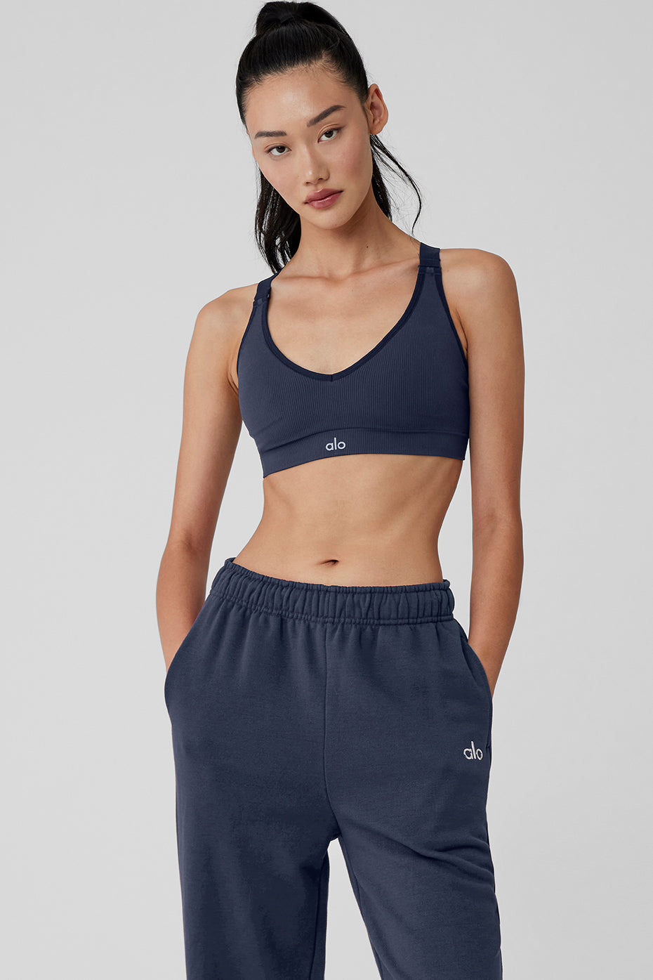 Alo Yoga Seamless Ribbed Favorite Bra - Navy - imagen 1
