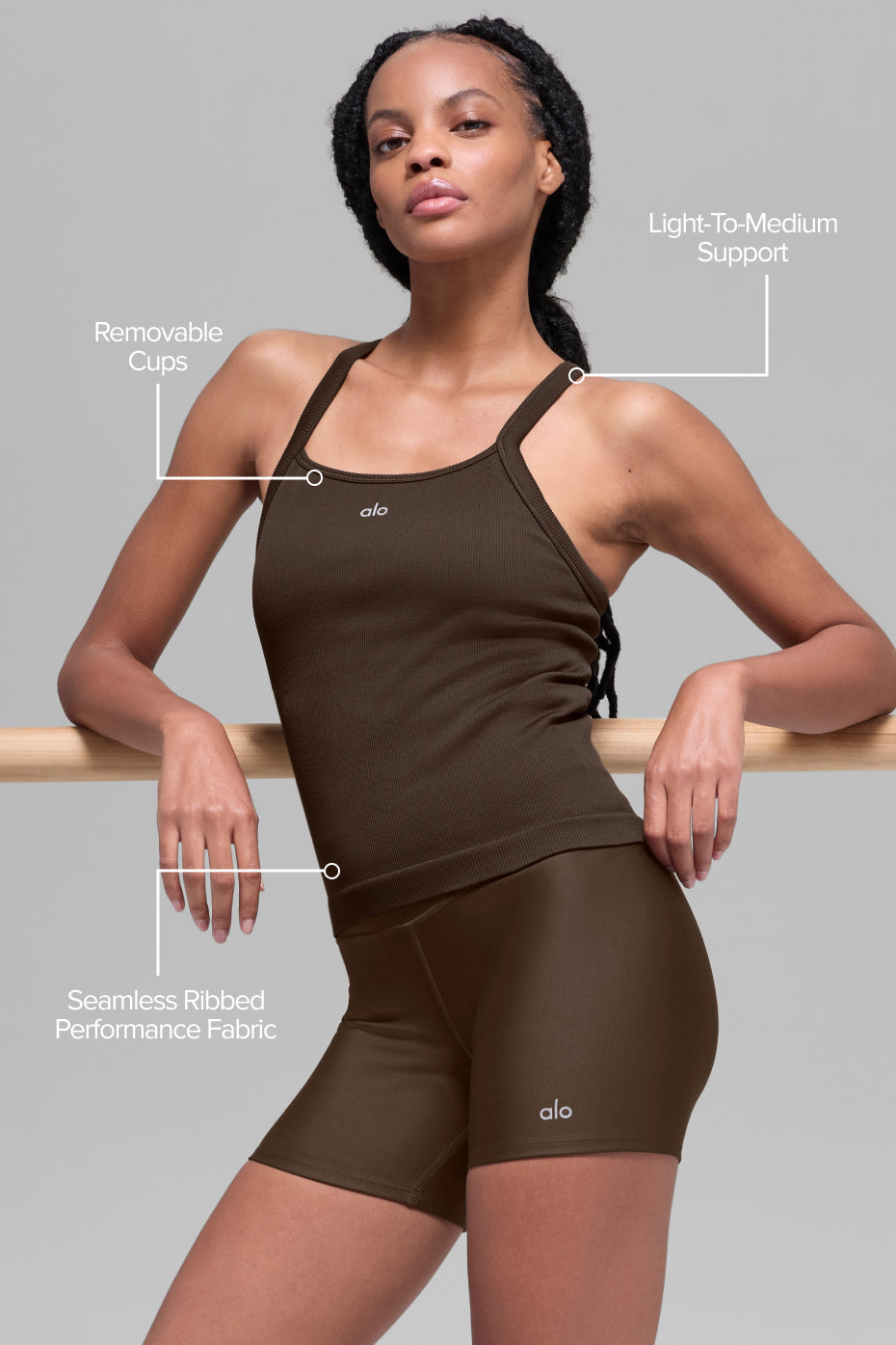 Alo Yoga Seamless Ribbed Favorite Full Length Bra Tank - Espresso - imagen 2