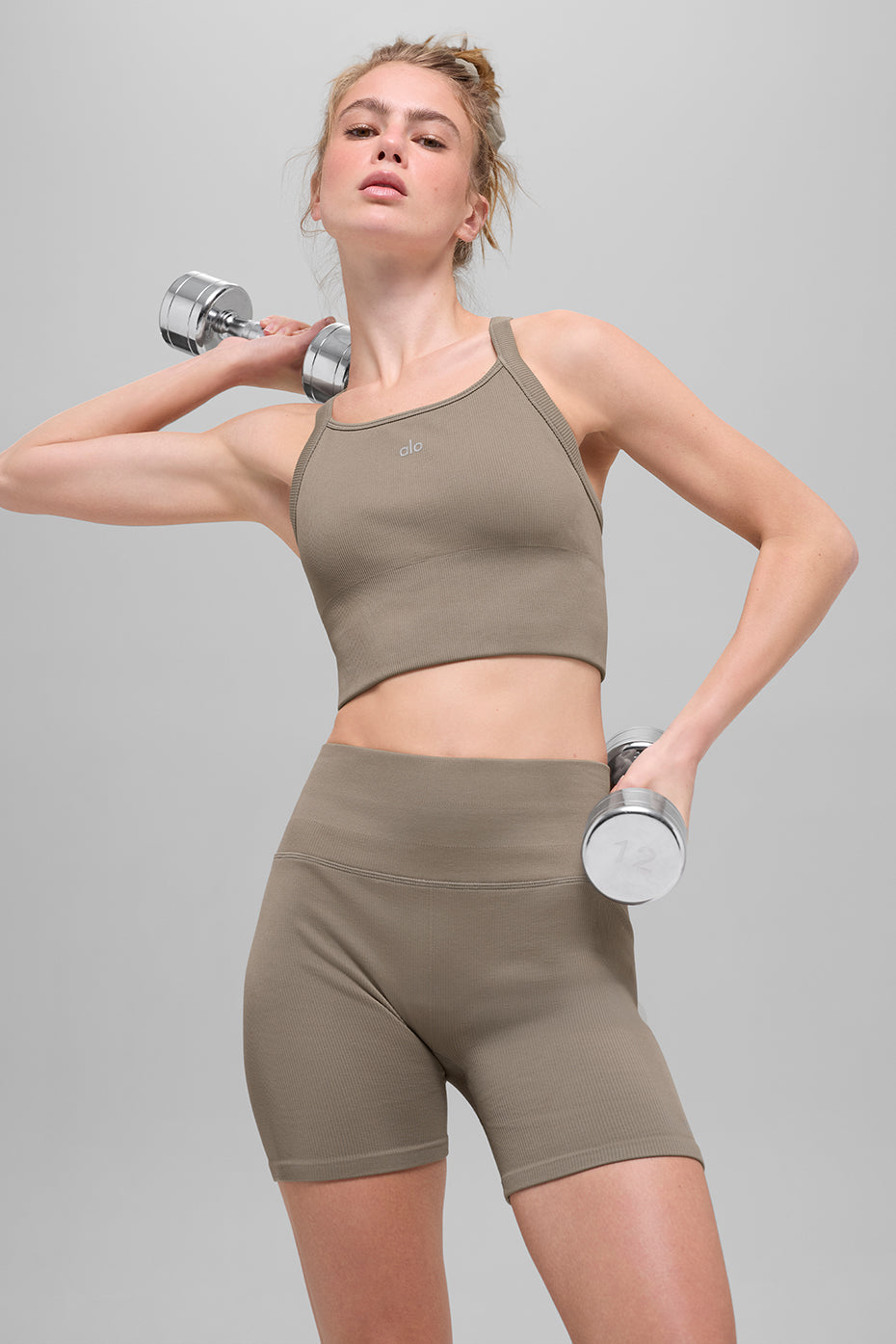 Alo Yoga Seamless Ribbed Favorite Bra Tank - Light Cocoa - imagen 1