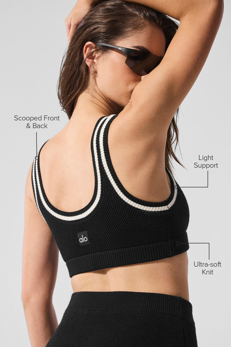 Alo Yoga Tennis Club Sweater Knit Bra - Black/Ivory - imagen 2