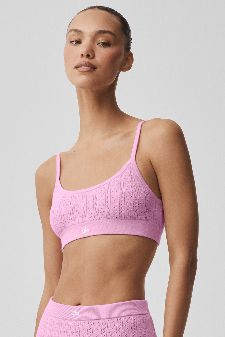 Alo Yoga Pointelle Sweater Be Mine Bra - Candy Heart Pink - imagen 3