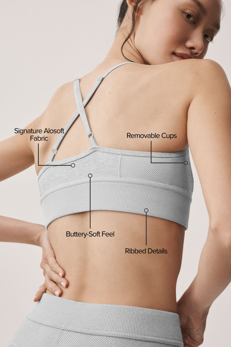 Alo Yoga Alosoft Relay Bra - Athletic Heather Grey/White - imagen 2
