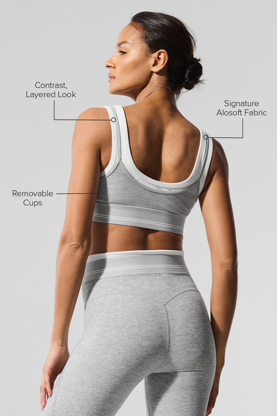 Alo Yoga Alosoft Better Together Bra - Athletic Heather Grey/White - imagen 2