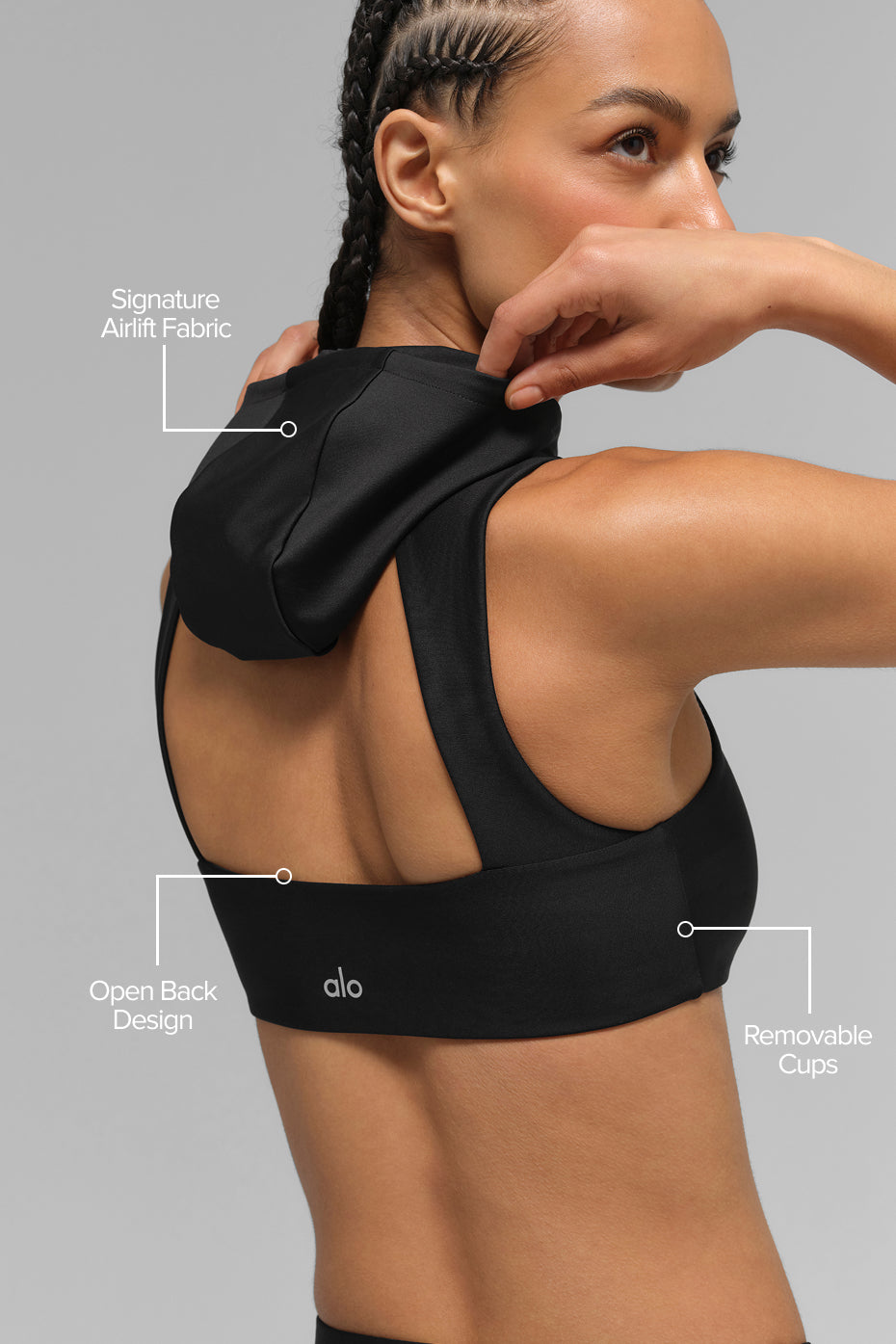 Alo Yoga Airlift Light Speed Hooded Bra - Black - imagen 2