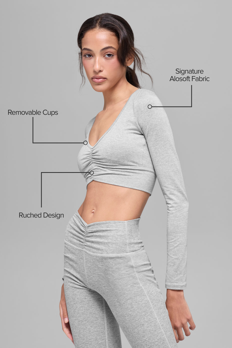 Alo Yoga Alosoft Intuition Long Sleeve Bra - Athletic Heather Grey - imagen 2