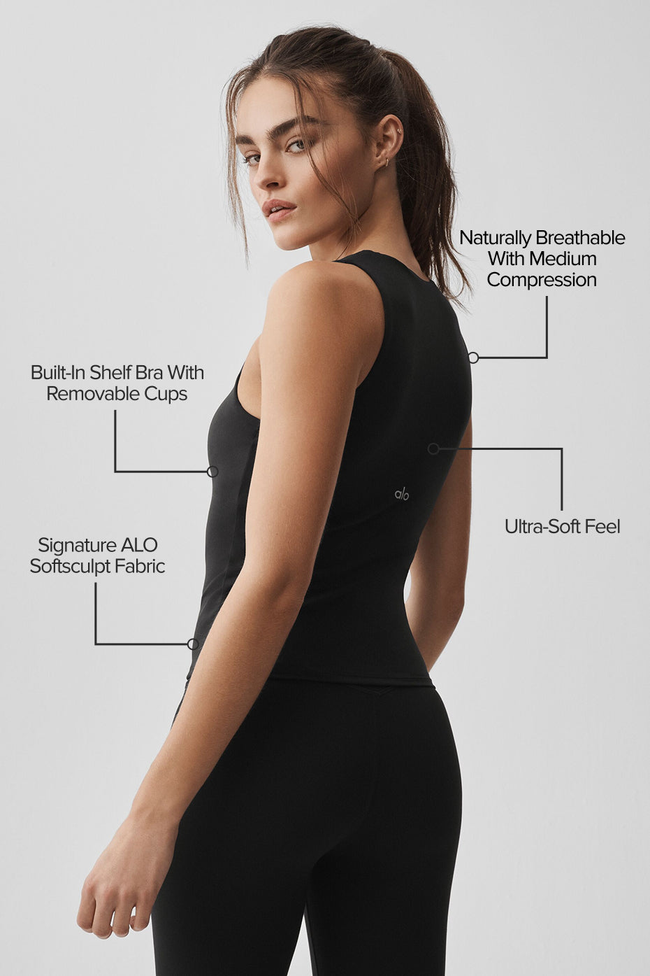 Alo Yoga ALO Softsculpt No Nonsense Bra Tank - Black - imagen 2