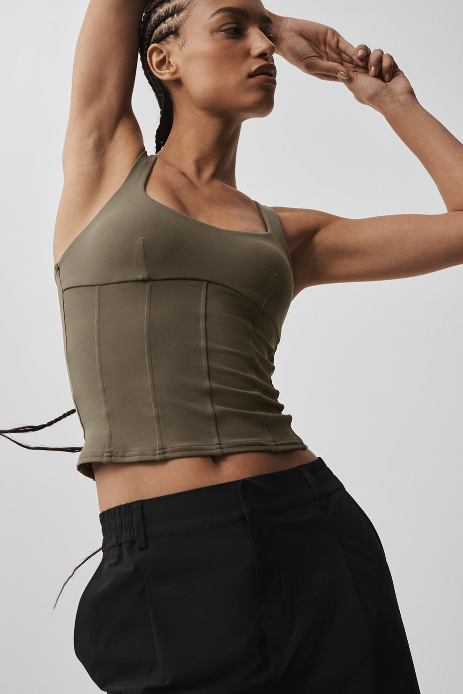 Alo Yoga Airbrush Sparks Fly Corset Tank - Olive Tree - imagen 4