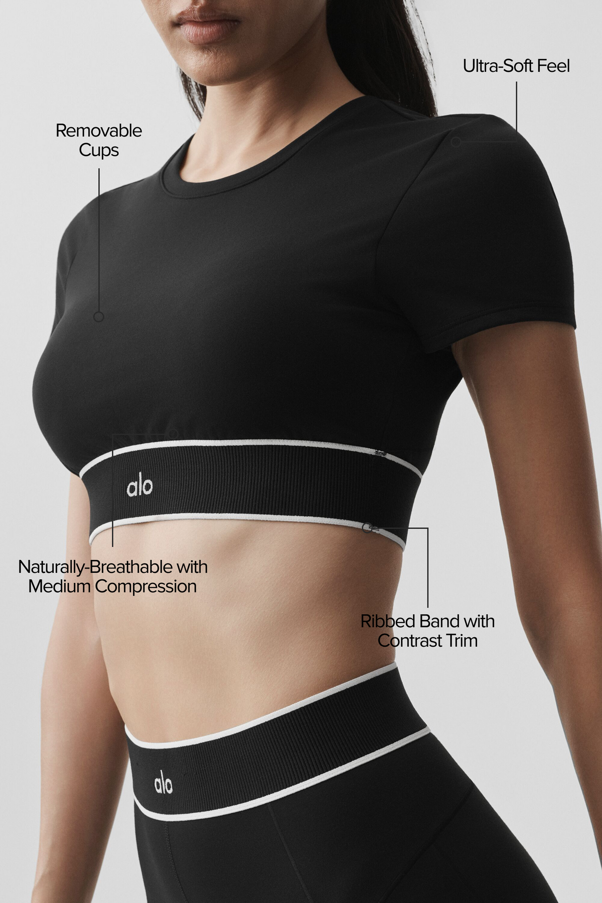 Alo Yoga ALO Softsculpt Amp It Up Short Sleeve Bra - Black - imagen 2