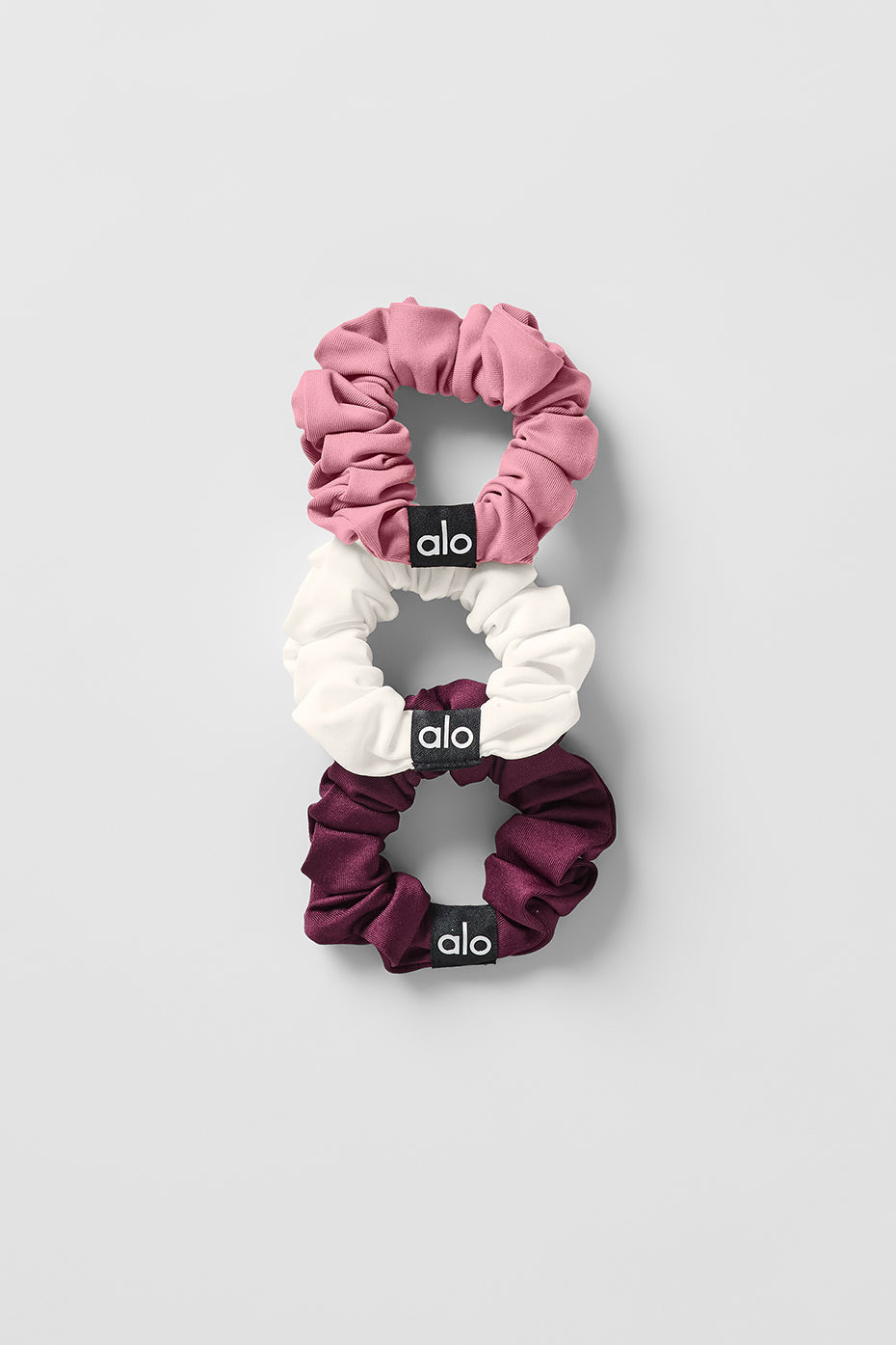 Alo Yoga Fresh Mini Scrunchie 3-Pack - Burgundy/Pink Wild Rose/Ivory - imagen 1