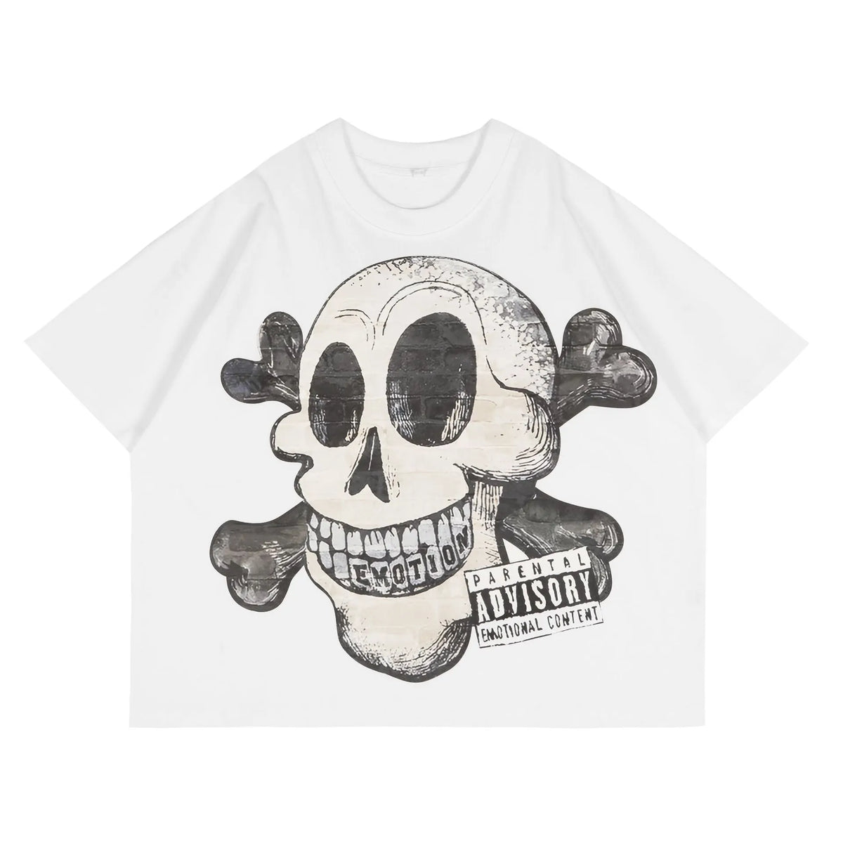 MIXED EMOTION Cartoon Skull Graphic T-Shirt – Dark Streetwear Tee