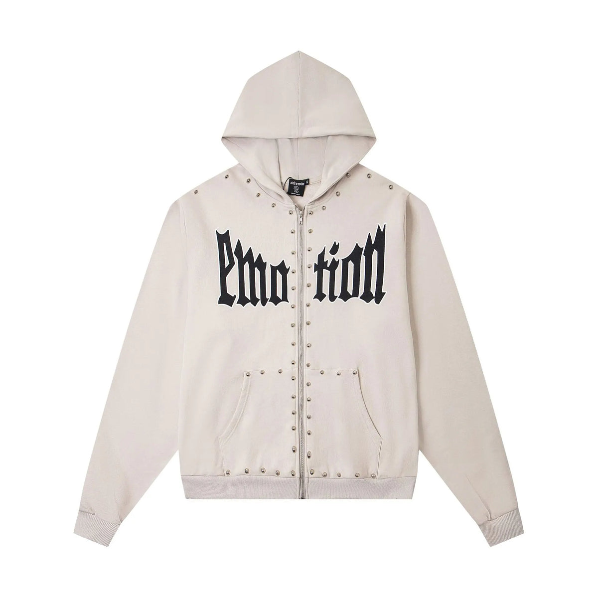 MIXED EMOTION Studded Gothic Zip-Up Hoodie – Cream Streetwear