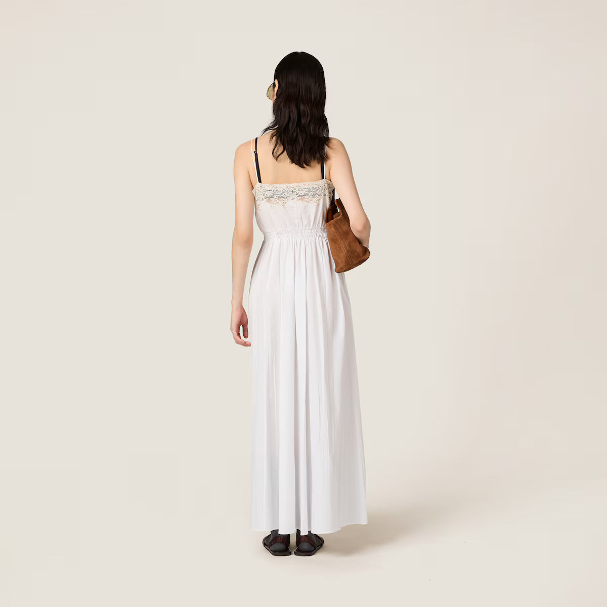 Vestido Miu Miu midi de popelín y encaje