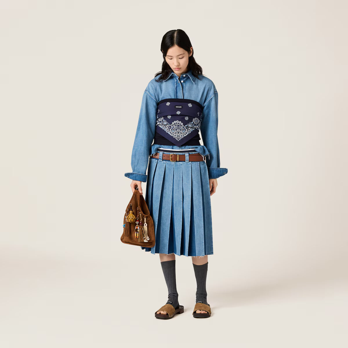 Miu Miu Falda plisada de denim