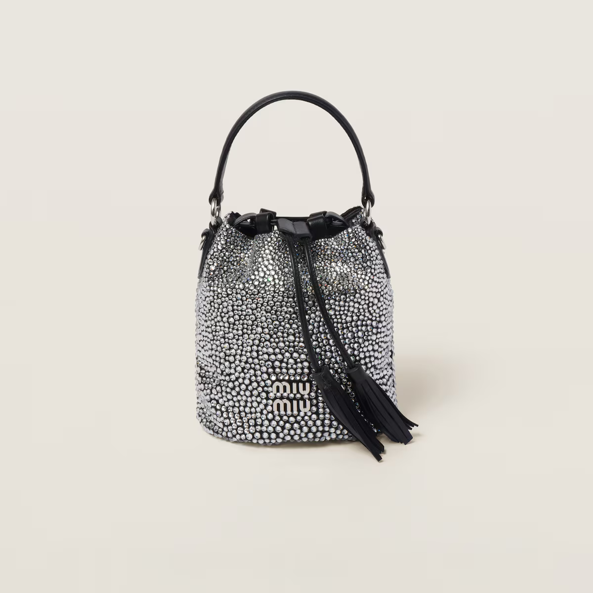Miu Miu Bolso saco de satén con cristales sintéticos
