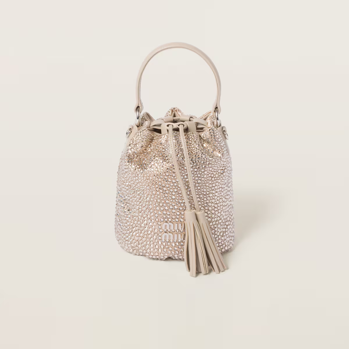 Miu Miu Bolso saco de satén con cristales sintéticos