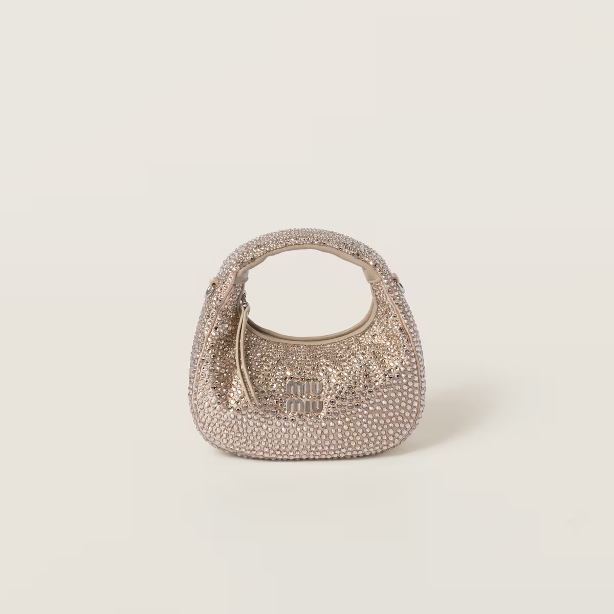 Miu Miu Minibolso hobo Wander de satén y seda con cristales sintéticos