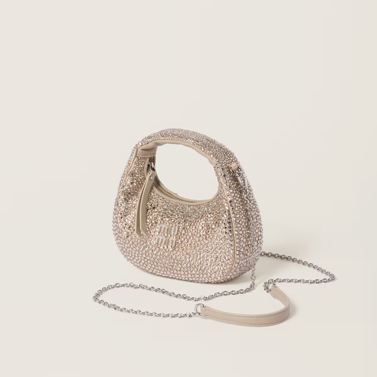 Miu Miu Minibolso hobo Wander de satén y seda con cristales sintéticos