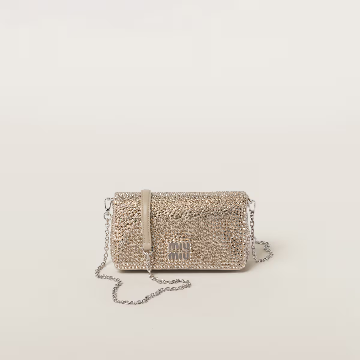 Miu Miu Minibolso de satén con cristales sintéticos