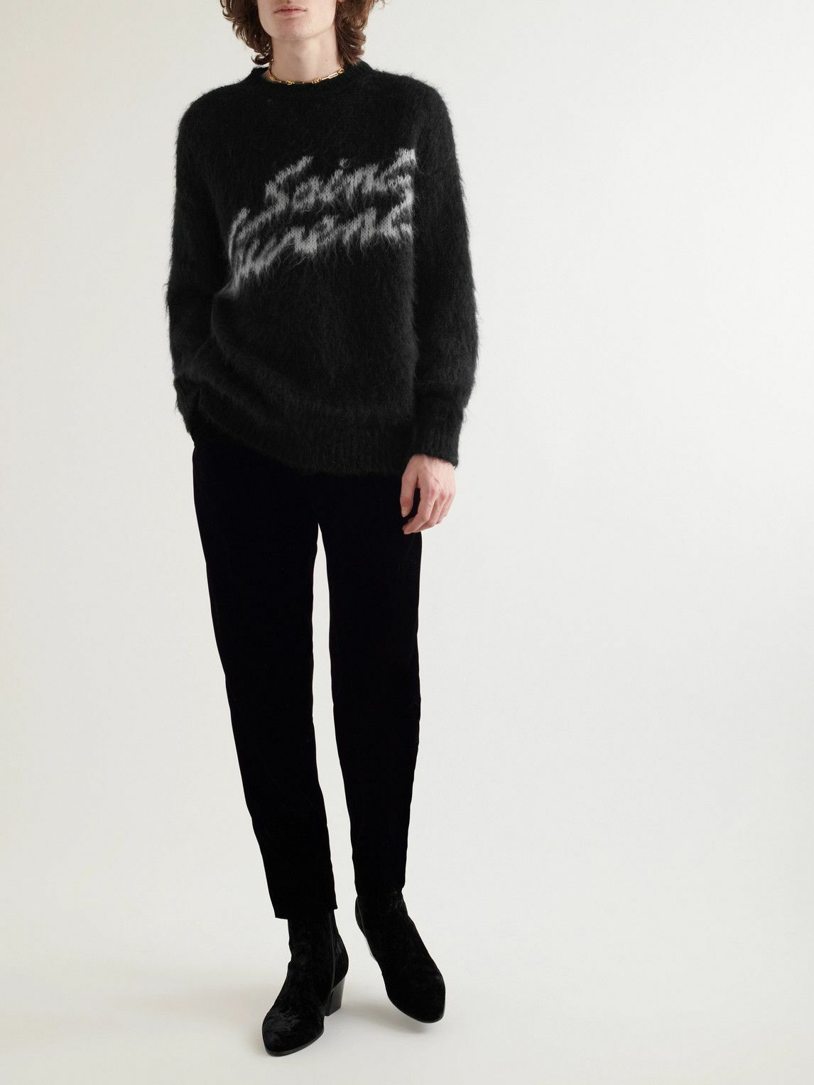 SAINT LAURENT - Logo-Intarsia Mohair-Blend Sweater