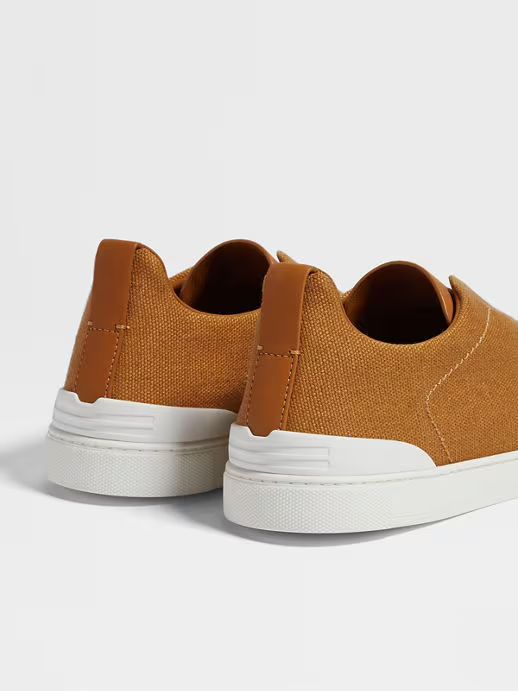 Tenis Triple Stitch™ en Algodón, Lino y Piel Ocres