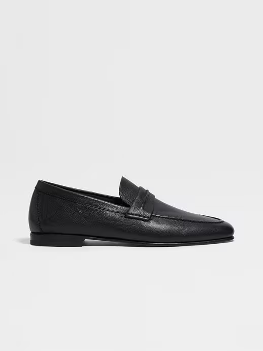 Mocassin en Cuero de Grano Natural Negro