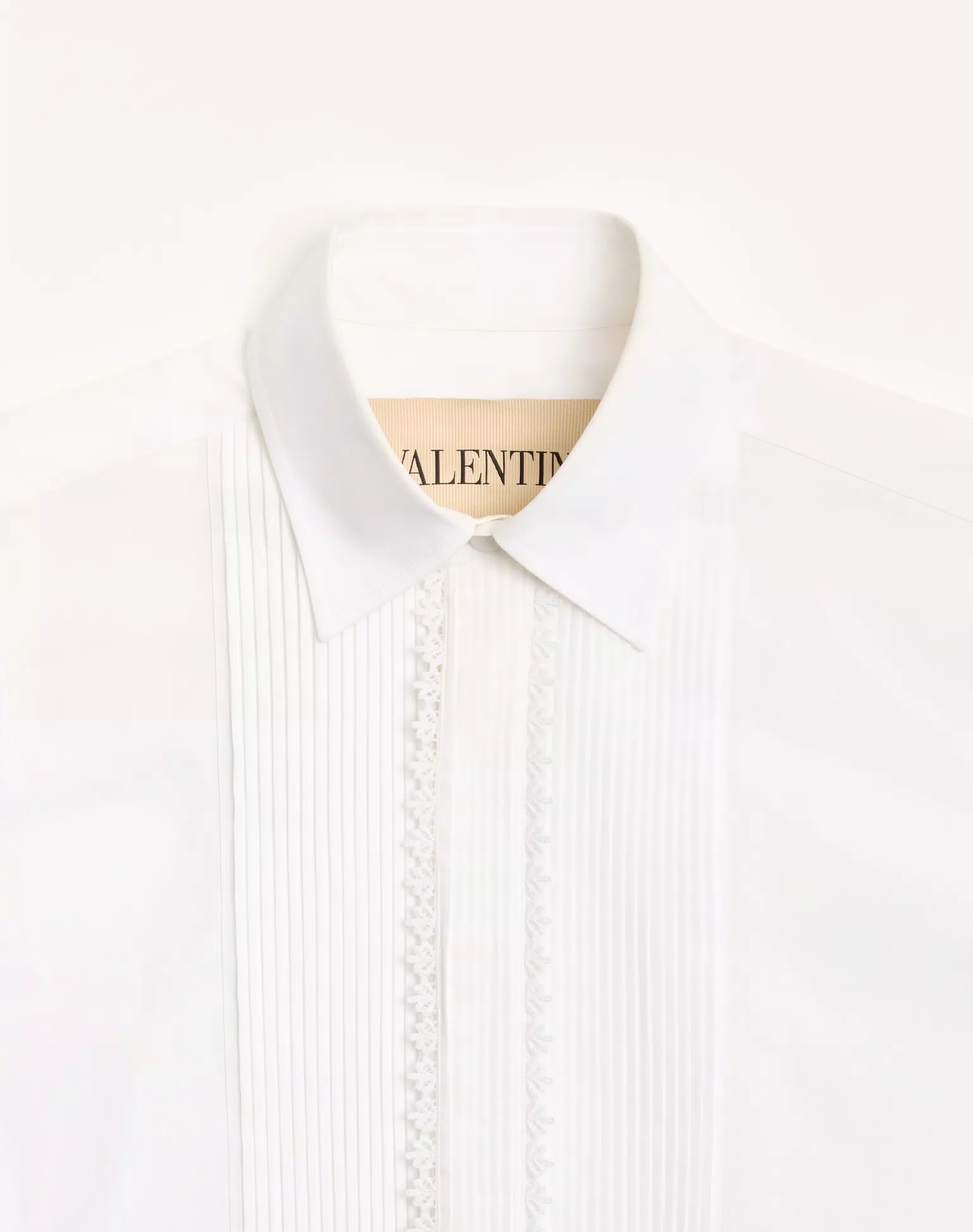 Valentino Cotton Poplin Shirt With Pleated Plastron And Lace Details