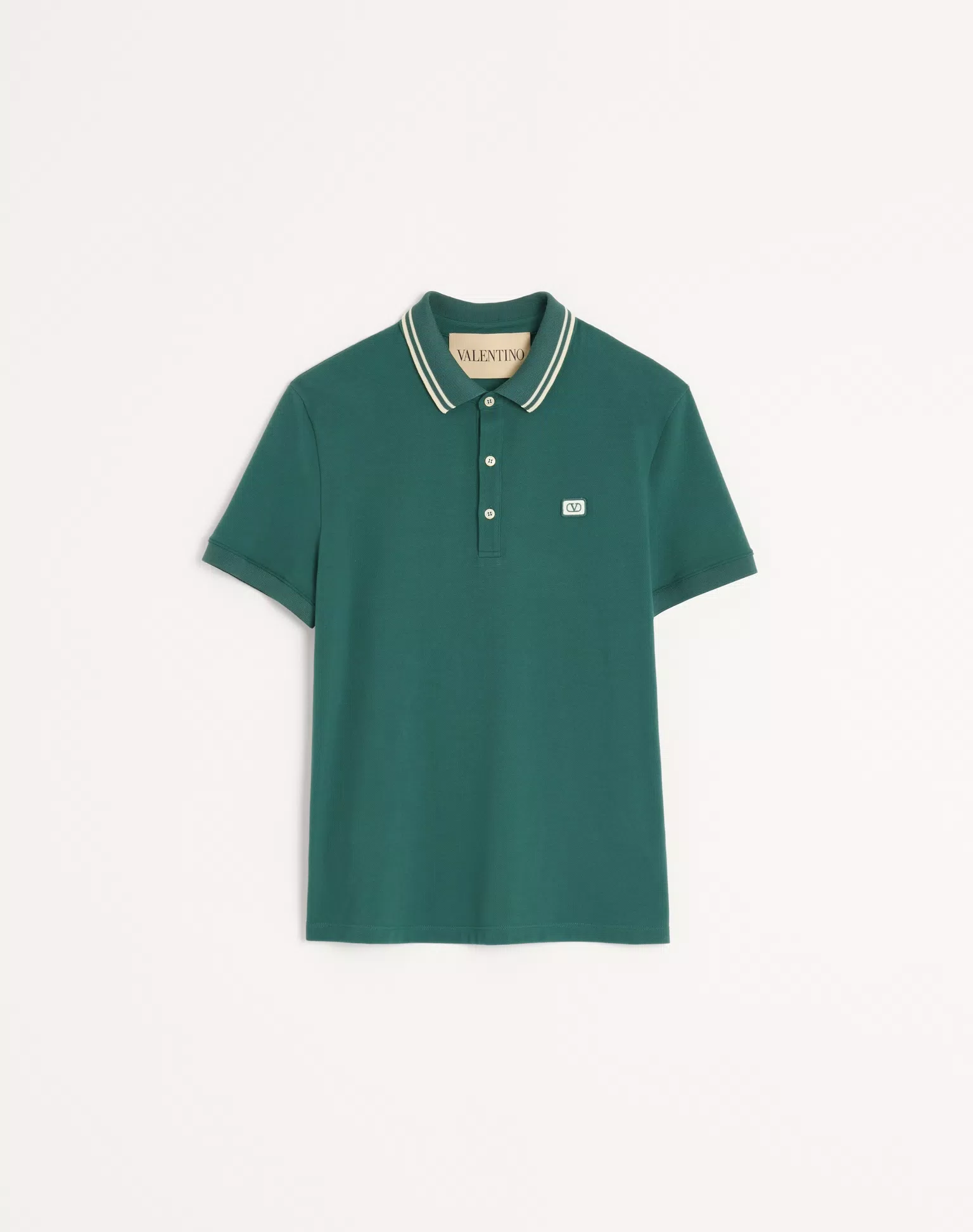 Cotton Piqué Polo Shirt With VLogo Patch