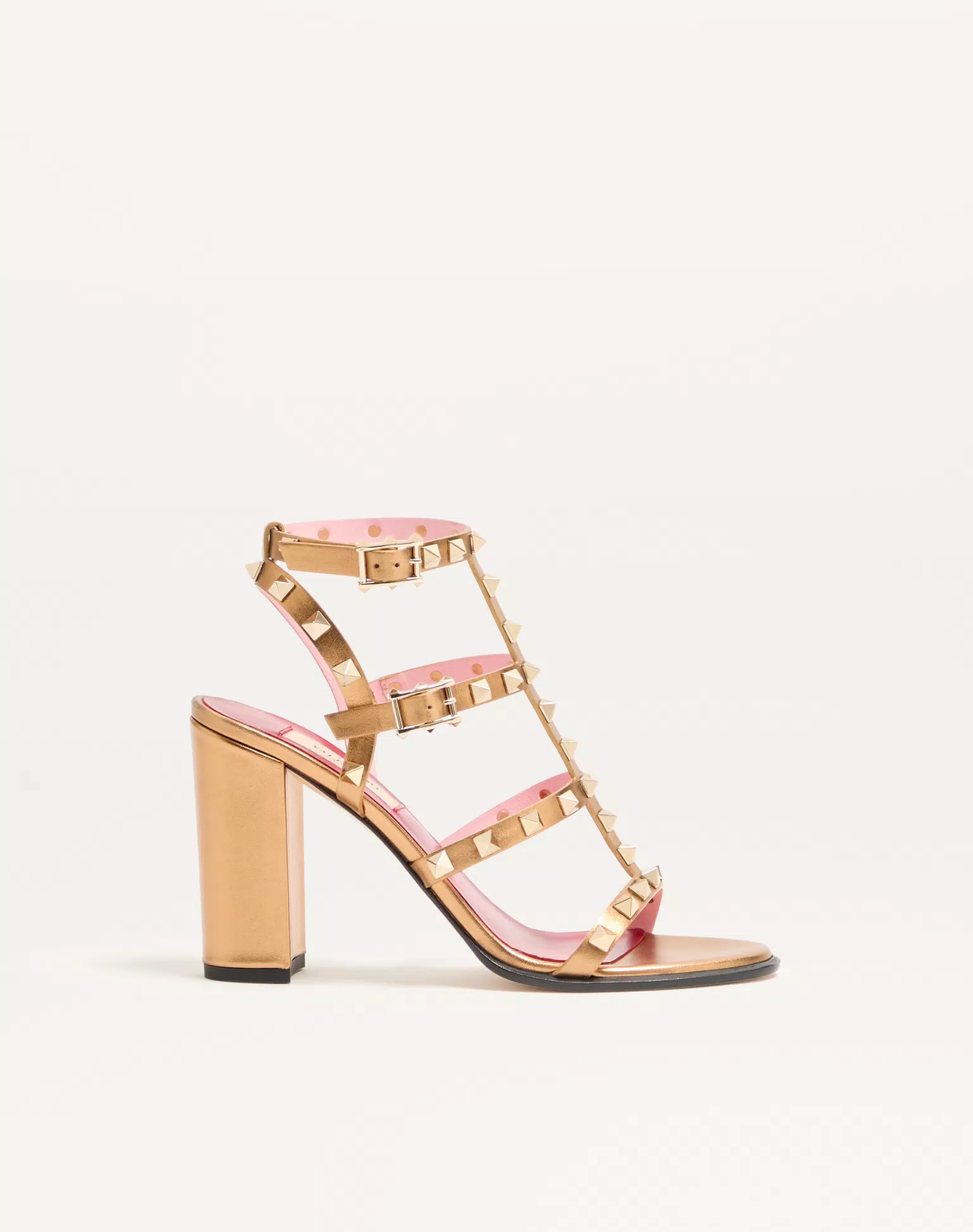 Valentino Rockstud Laminated Calfskin Sandal With Straps 90Mm