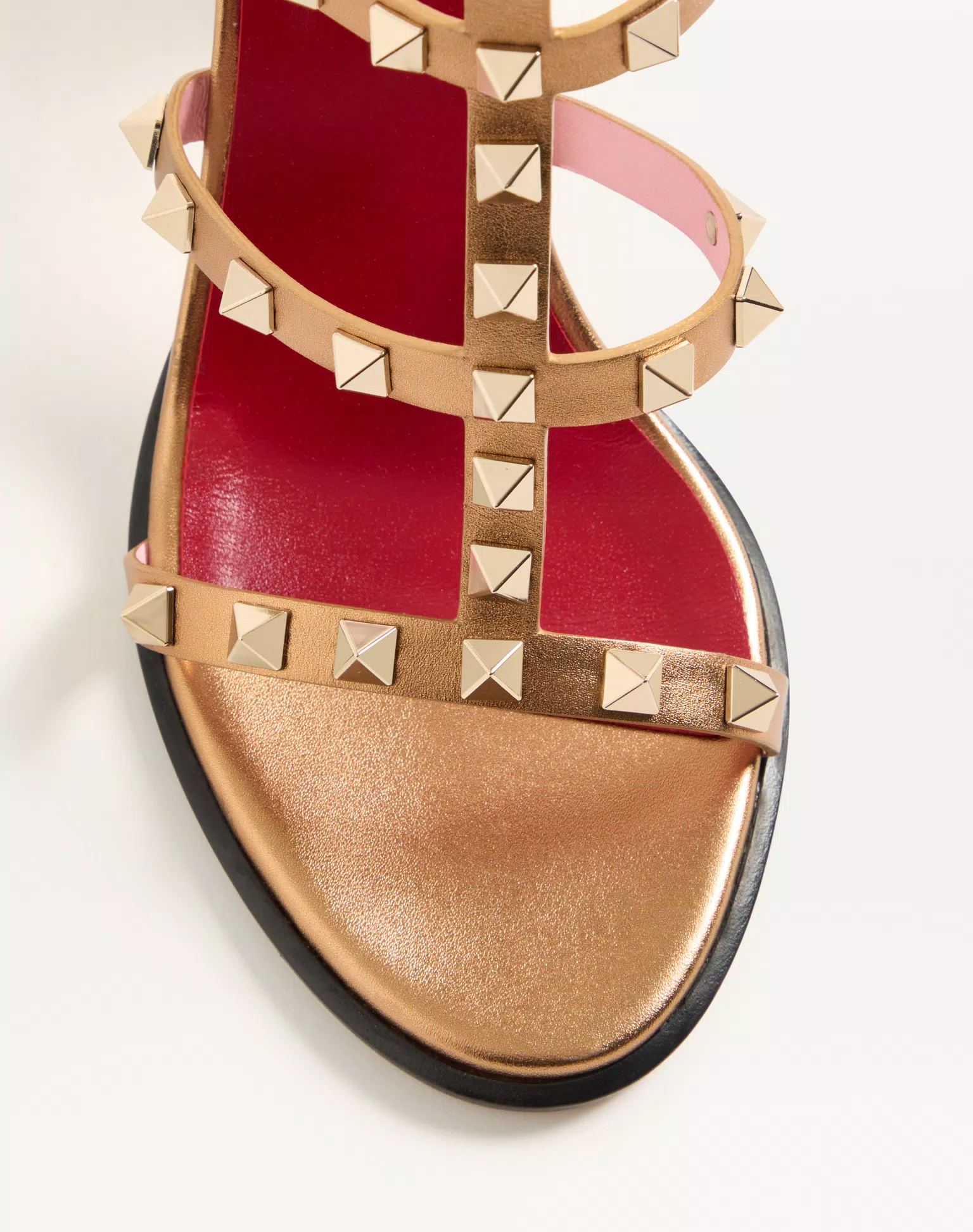 Valentino Rockstud Laminated Calfskin Sandal With Straps 90Mm