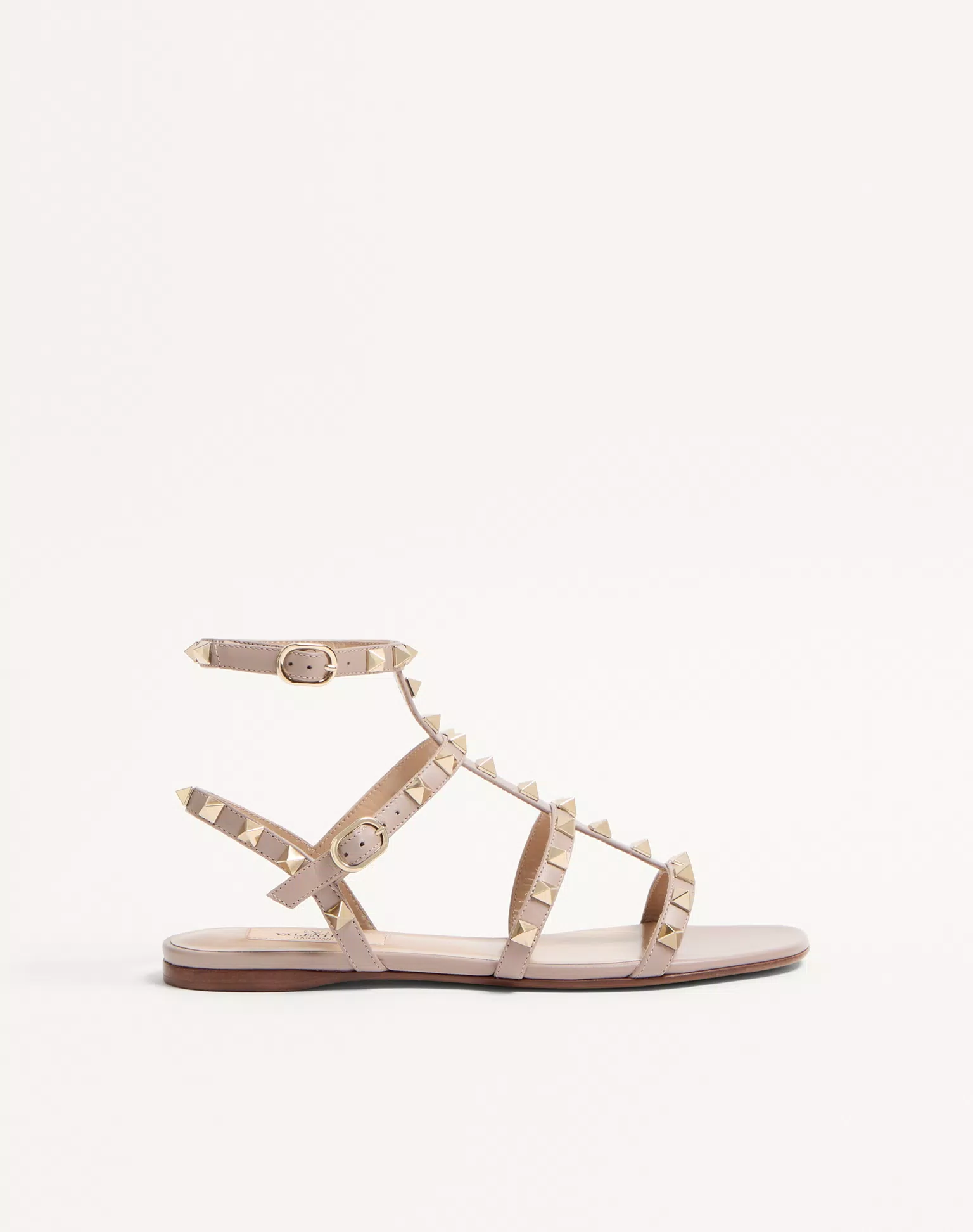 Valentino Rockstud Flat Calfskin Sandal With Straps
