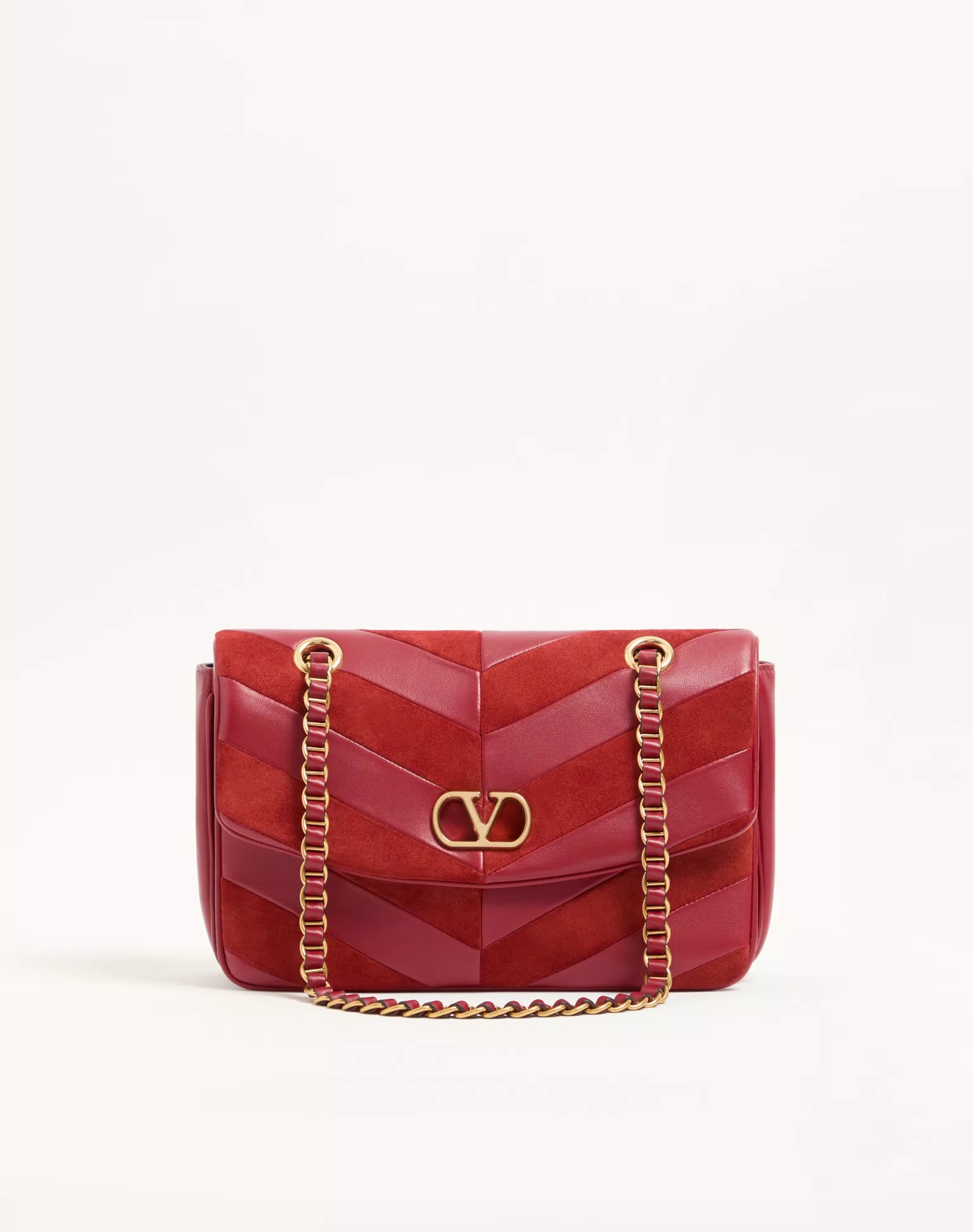 Valentino Garavani Djuna Medium Chain Bag In Suede And Nappa With Chevron Pattern