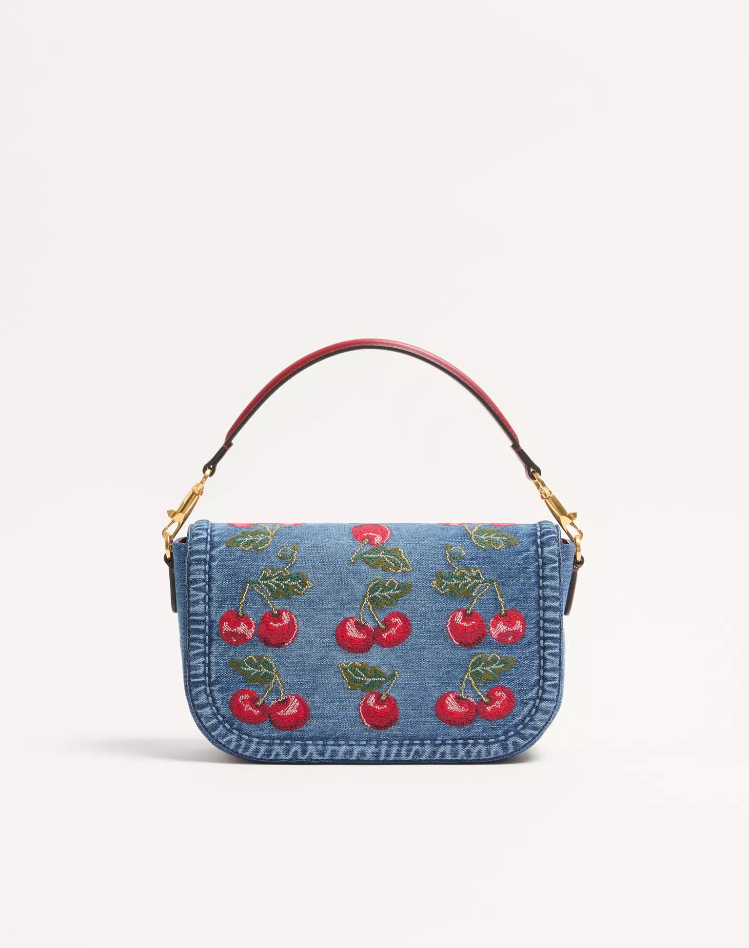 Valentino Garavani Alltime Denim Shoulder Bag With Cherryfic Embroidery