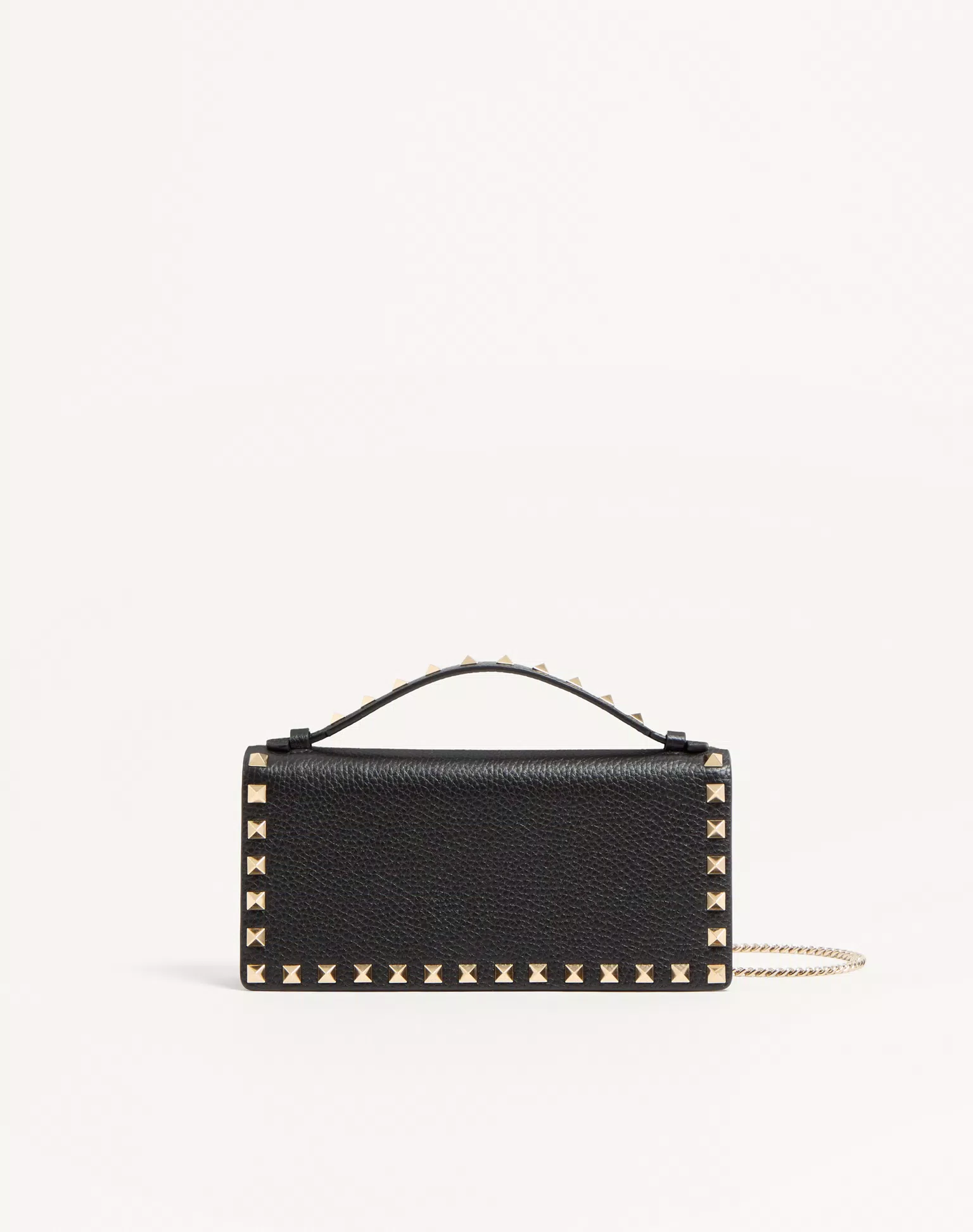 Valentino Rockstud Wallet With Chain In Grainy Calfskin