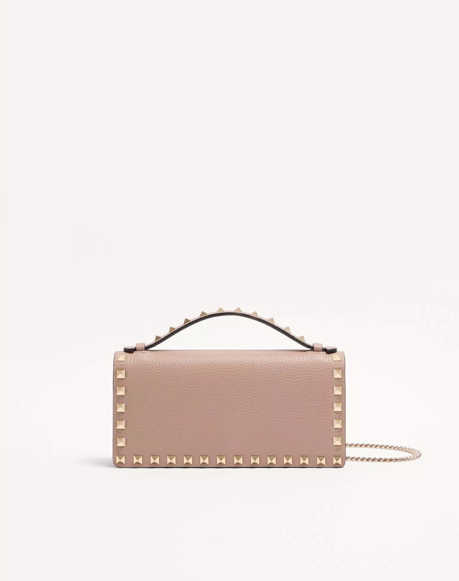 Valentino Rockstud Wallet With Chain In Grainy Calfskin