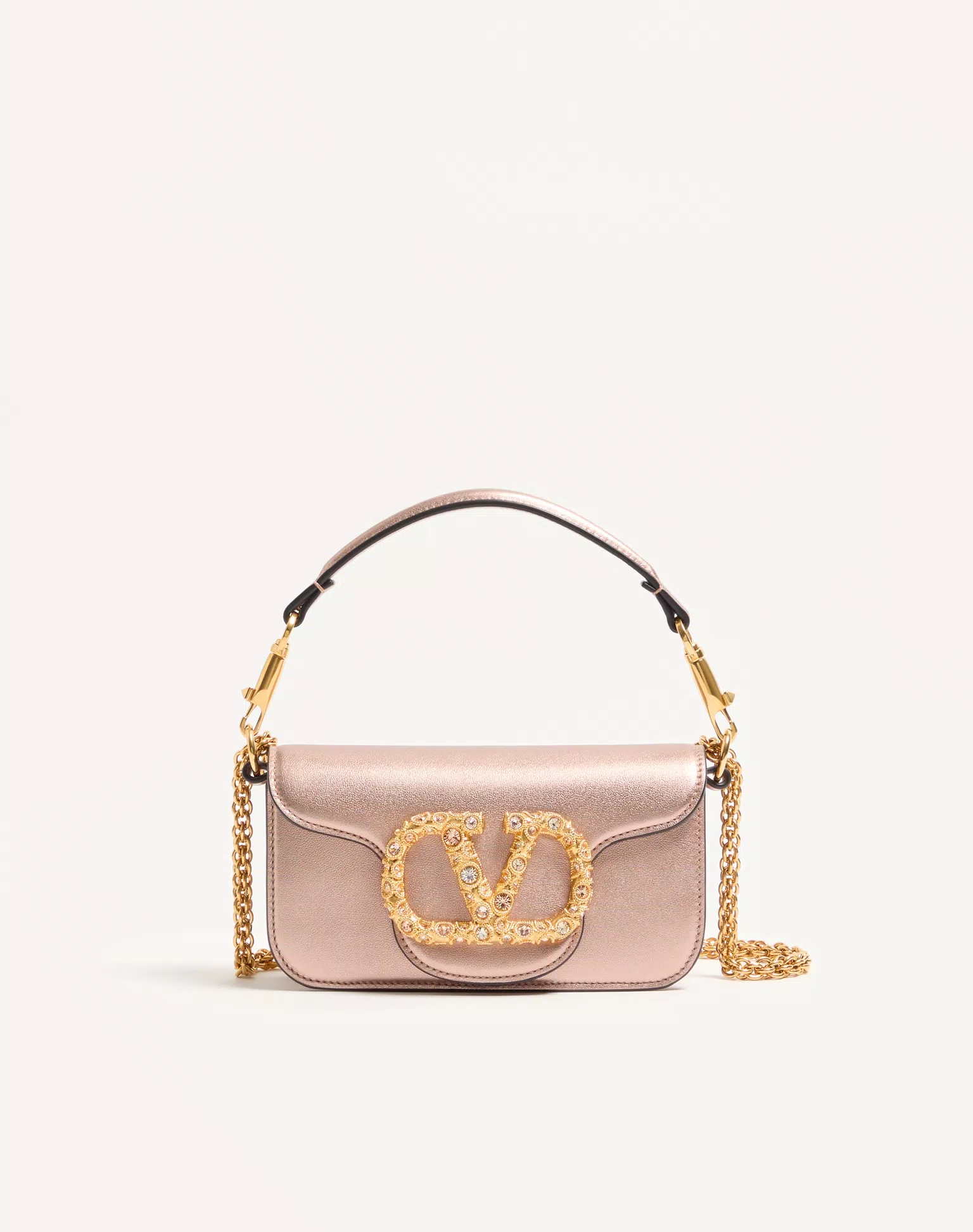 Valentino Garavani Locò Small Shoulder Bag In Laminated Calfskin With Jewel Logo