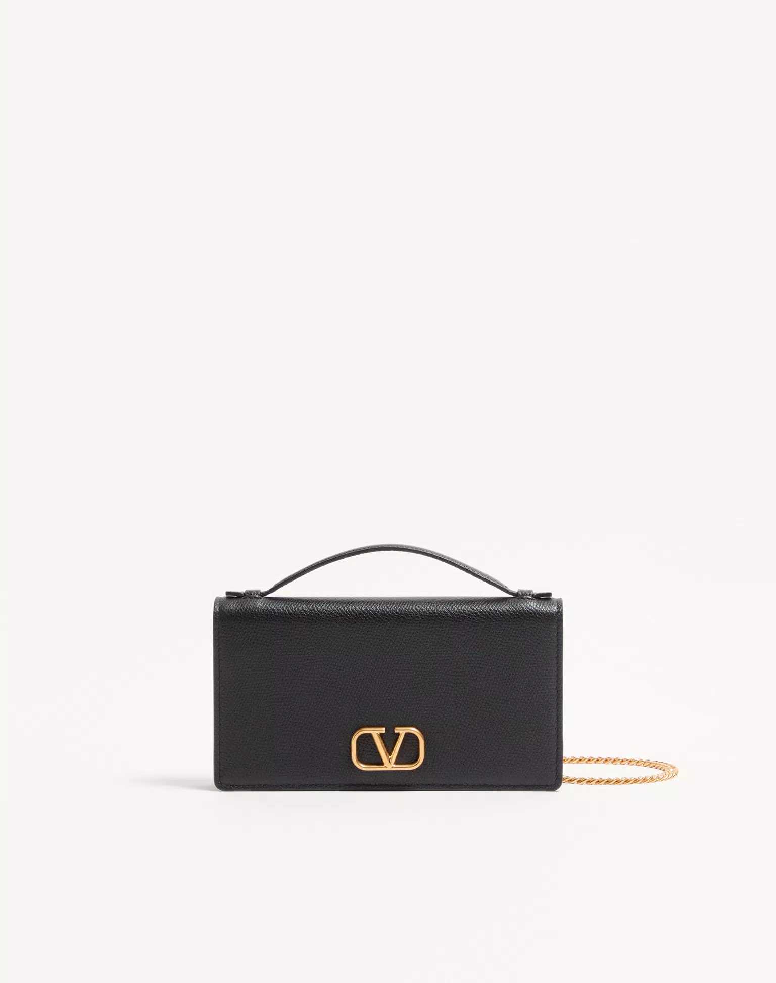 Valentino VLogo Signature Grainy Calfskin Wallet With Chain
