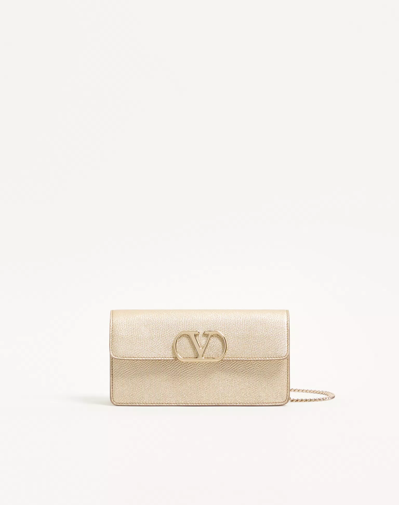 Valentino VLogo Signature Laminated Grainy Calfskin Wallet With Chain