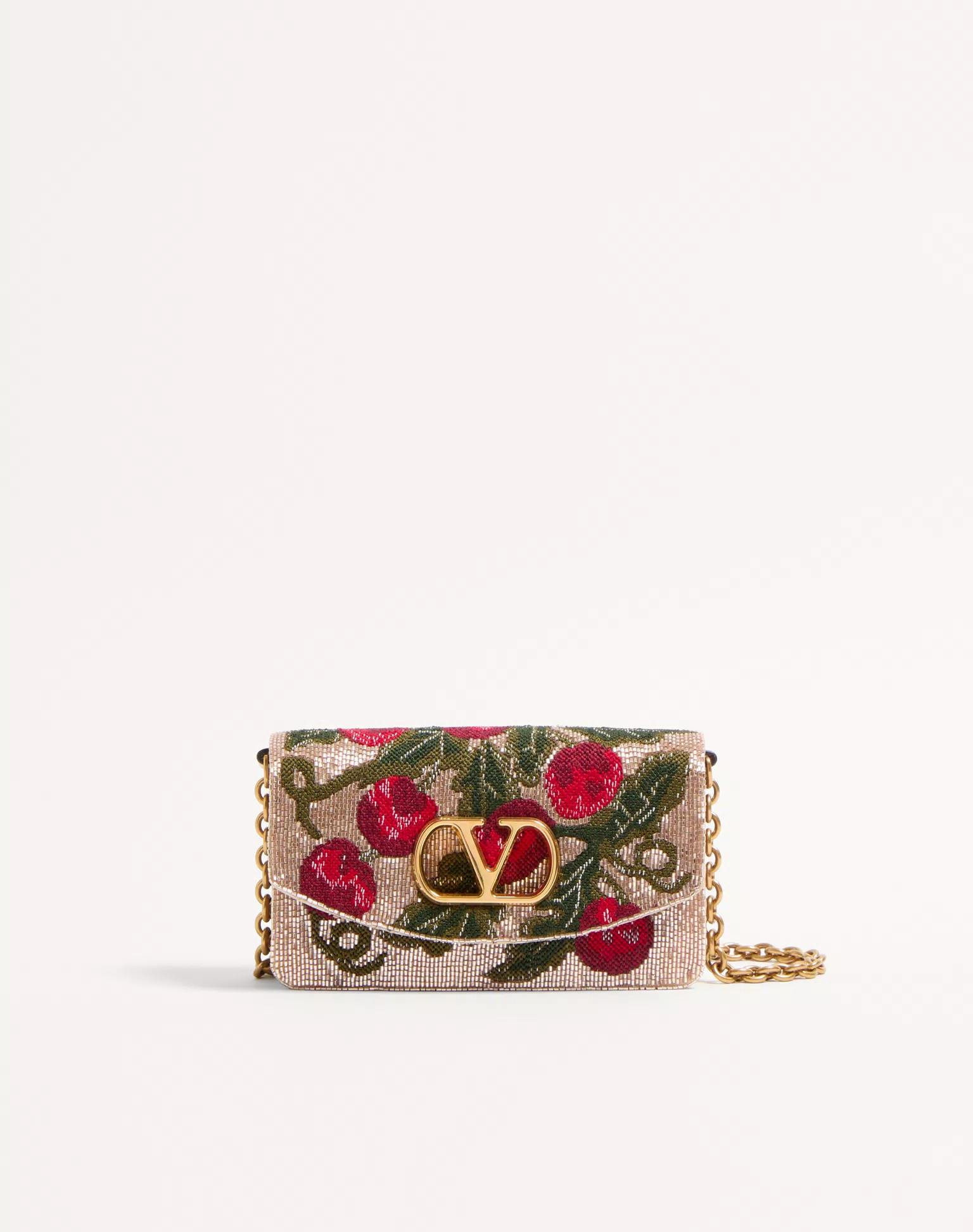 Valentino Garavani Vain Embroidered Shoulder Clutch With Cherryfic Pattern