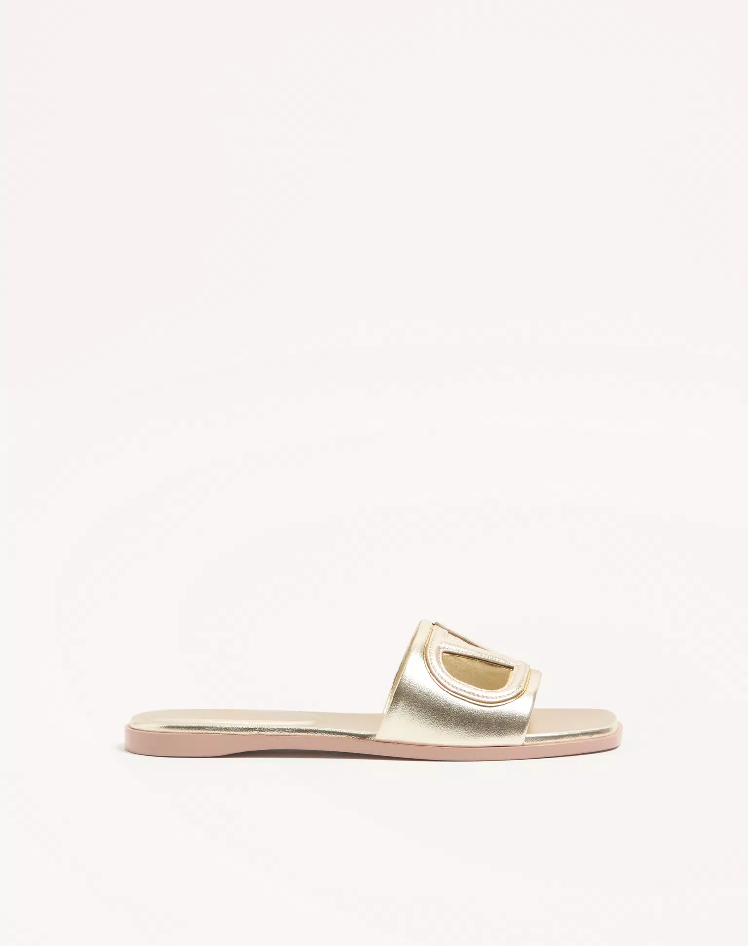 Valentino VLogo Cut-Out Laminated Nappa Leather Slide Sandal