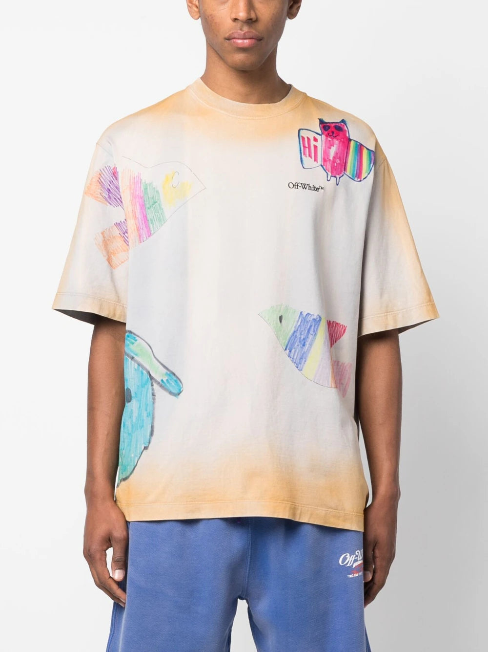 Playera Off-White Cartoon Over con motivo de dibujos