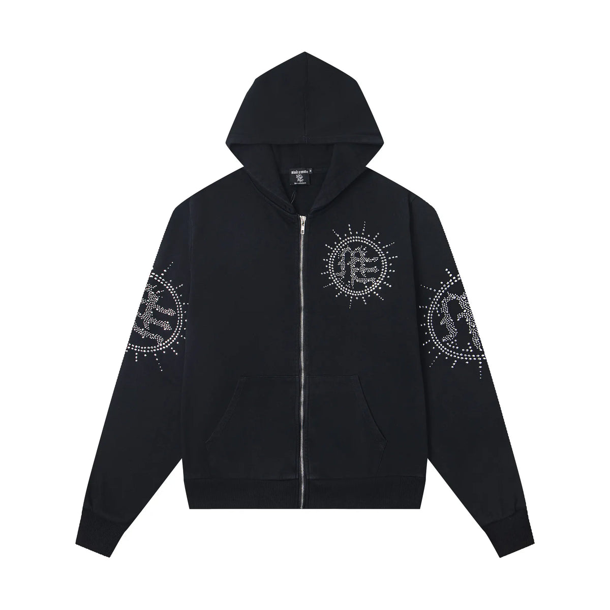 MIXED EMOTION Symbol Zip-Up Hoodie – Black Minimal Emotional Streetwear