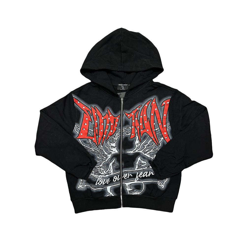 MIXED EMOTION Angel Zip-Up Hoodie – Dark Streetwear Graphic Jacket