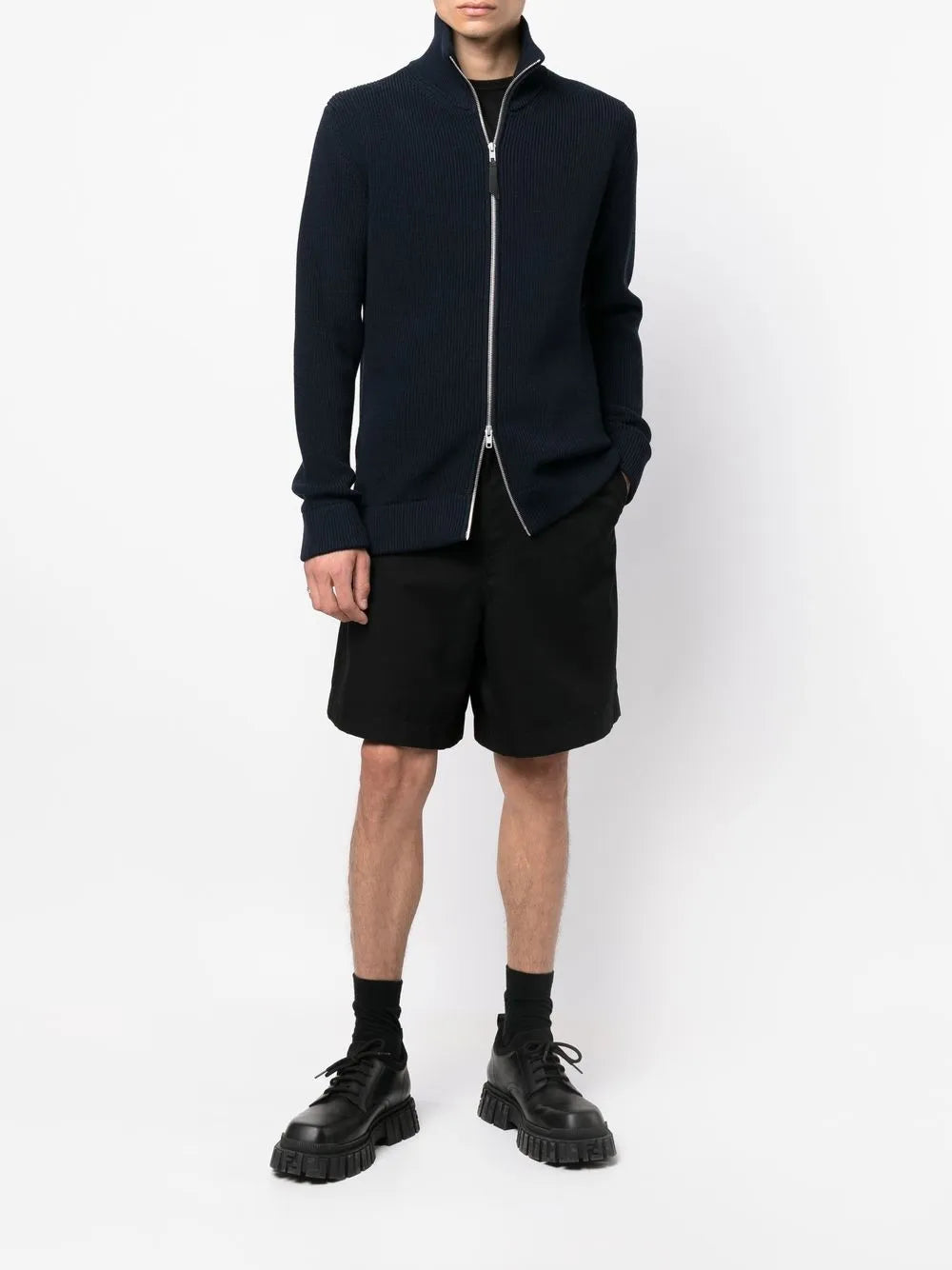Maison Margiela cárdigan tejido de canalé con cierre - Azul - imagen 2