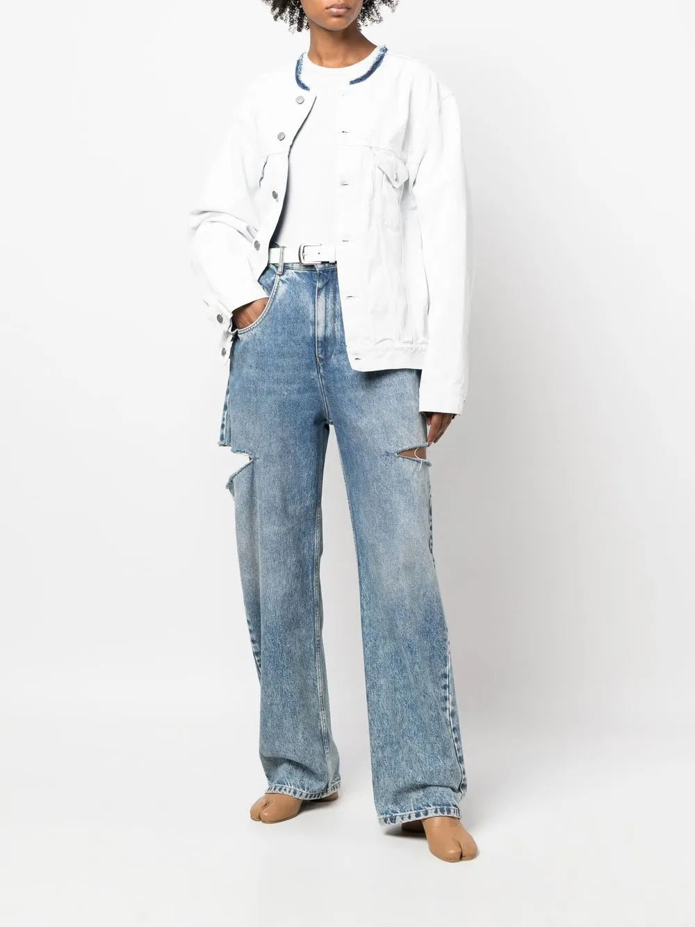 Maison Margiela chamarra de mezclilla sin cuello - Blanco - imagen 3