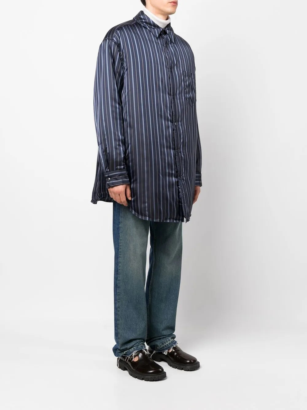 Maison Margiela camisa capitonada con motivo de rayas - Azul - imagen 4