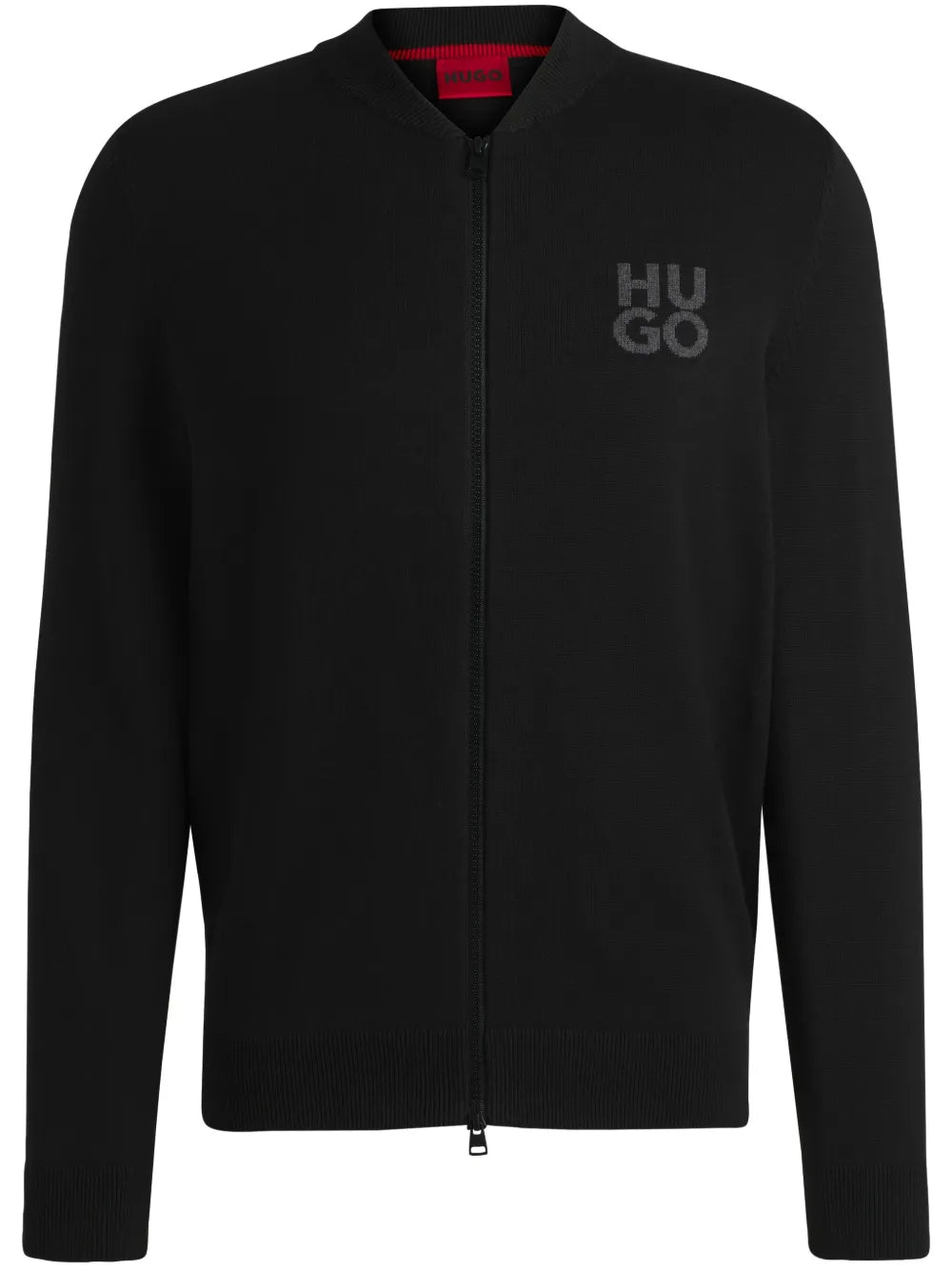 HUGO suéter con logo en intarsia y cierre