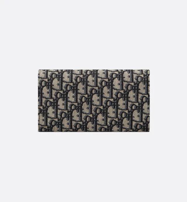 Cartera alargada con solapa Dior Oblique en jacquard beige y negro